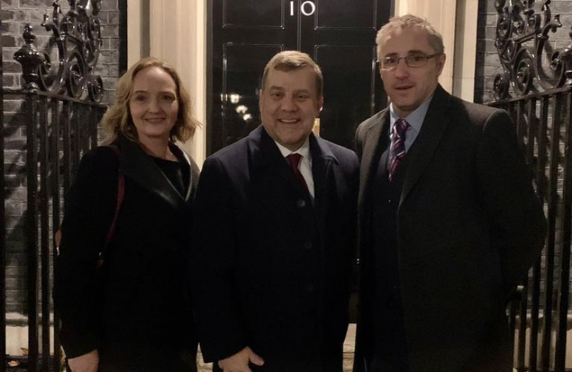 Andy, Tony, and Kate outside of Number 10