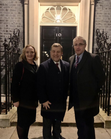 Andy, Tony, and Kate outside of Number 10